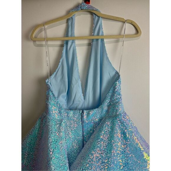 Ice Blue iridescent sequin halter dress - Picture 14 of 16